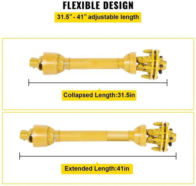 Alt view image 4 of 7 - PTO Shaft, 1-3/8\" PTO Drive Shaft, 6 Spline Both Ends PTO Driveline Shaft, Series 4 Tractor PTO Shaft, 31.5\"-41\" Brush Hog PTO Shaft, Yellow PTO Shaft with Slip Clutch for Bush Hog/Finish Mow