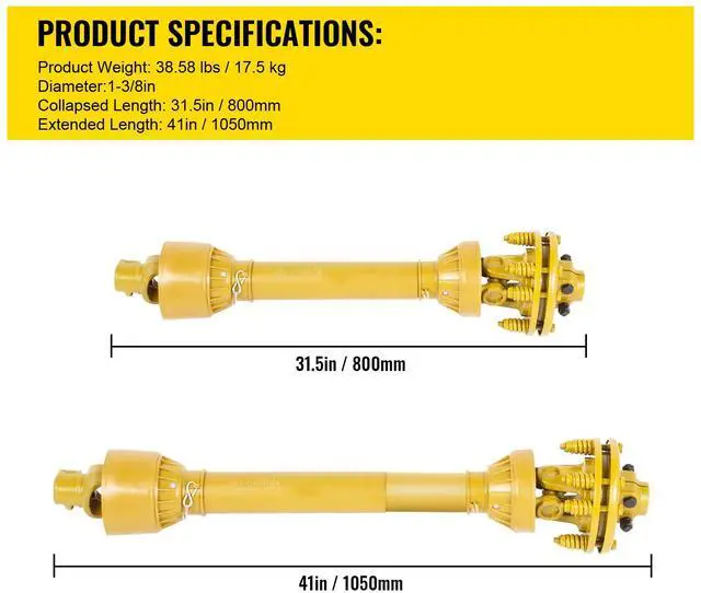 Alt view image 7 of 7 - PTO Shaft, 1-3/8\" PTO Drive Shaft, 6 Spline Both Ends PTO Driveline Shaft, Series 4 Tractor PTO Shaft, 31.5\"-41\" Brush Hog PTO Shaft, Yellow PTO Shaft with Slip Clutch for Bush Hog/Finish Mow