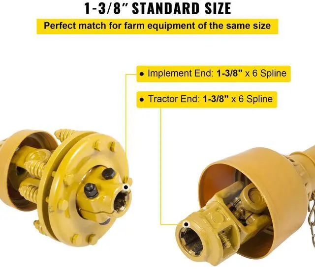Alt view image 3 of 7 - PTO Shaft, 1-3/8\" PTO Drive Shaft, 6 Spline Both Ends PTO Driveline Shaft, Series 4 Tractor PTO Shaft, 31.5\"-41\" Brush Hog PTO Shaft, Yellow PTO Shaft with Slip Clutch for Bush Hog/Finish Mow