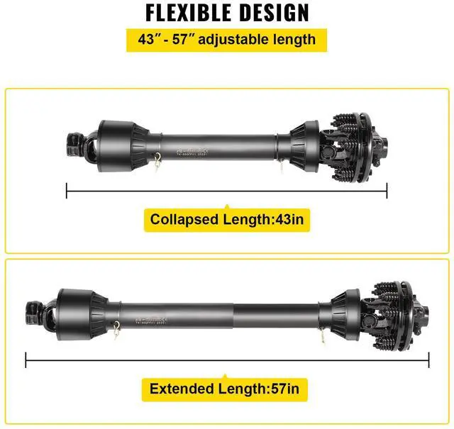 Alt view image 4 of 7 - PTO Shaft, 1-3/8\" PTO Drive Shaft, 6 Spline Both Ends PTO Driveline Shaft, Series 5 Tractor PTO Shaft, 43\"-57\" Brush Hog PTO Shaft, Black PTO Shaft with Slip Clutch for Bush Hog/Finish Mower