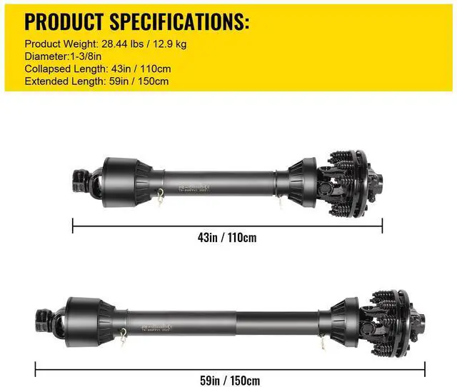 Alt view image 7 of 7 - PTO Shaft, 1-3/8 6 Spline Tractor and Implement Ends PTO Driveline Shaft, Series 4 Tractor PTO Shaft, 43-59 Brush Hog PTO Shaft with Slip Clutch Black, for Finish Mower, Rotary Cutter