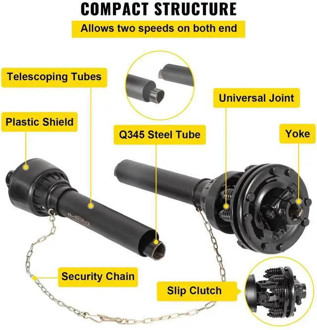 Alt view image 5 of 7 - PTO Shaft, 1-3/8 6 Spline Tractor and Implement Ends PTO Driveline Shaft, Series 4 Tractor PTO Shaft, 43-59 Brush Hog PTO Shaft with Slip Clutch Black, for Finish Mower, Rotary Cutter