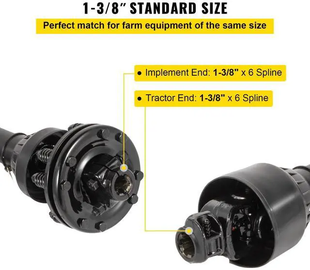 Alt view image 3 of 7 - PTO Shaft, 1-3/8\" PTO Drive Shaft, 6 Spline Both Ends PTO Driveline Shaft, Series 5 Tractor PTO Shaft, 43\"-57\" Brush Hog PTO Shaft, Black PTO Shaft with Slip Clutch for Bush Hog/Finish Mower