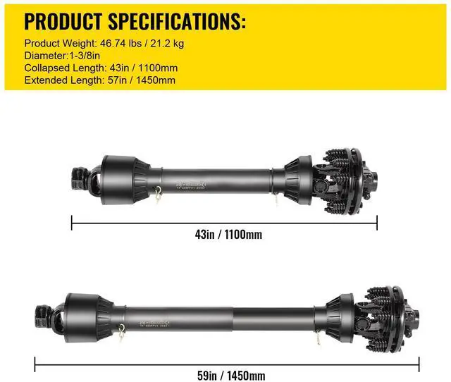 Alt view image 7 of 7 - PTO Shaft, 1-3/8\" PTO Drive Shaft, 6 Spline Both Ends PTO Driveline Shaft, Series 5 Tractor PTO Shaft, 43\"-57\" Brush Hog PTO Shaft, Black PTO Shaft with Slip Clutch for Bush Hog/Finish Mower