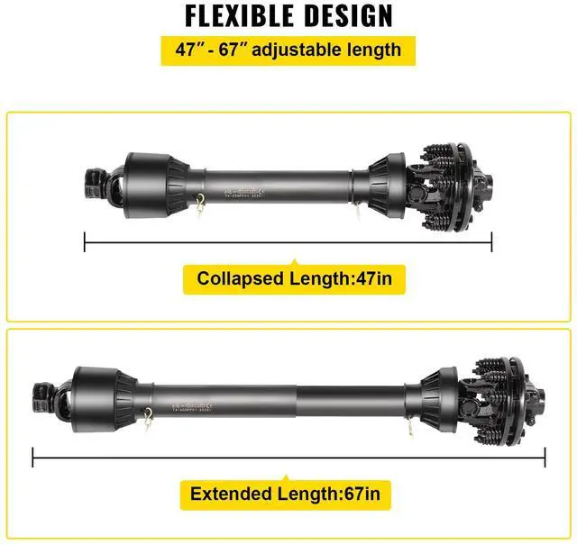 Alt view image 4 of 7 - PTO Shaft, 1-3/8 PTO Drive Shaft, 6 Spline Both Ends PTO Driveline Shaft, Series 6 Tractor PTO Shaft, 47-67 Brush Hog PTO Shaft, Black PTO Shaft with Slip Clutch for Bush Hog/Finish Mower