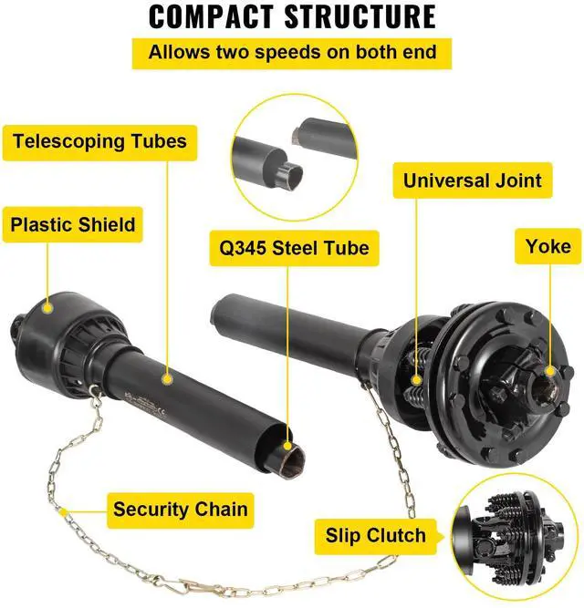 Alt view image 5 of 7 - PTO Shaft, 1-3/8 PTO Drive Shaft, 6 Spline Both Ends PTO Driveline Shaft, Series 6 Tractor PTO Shaft, 47-67 Brush Hog PTO Shaft, Black PTO Shaft with Slip Clutch for Bush Hog/Finish Mower