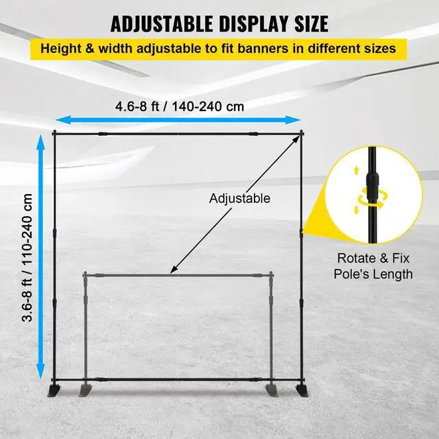 Alt view image 4 of 7 - Backdrop Banner Stand 8 x 8 Ft Adjustable Heavy Duty Background Stand with 1 Carrying Bag, Backdrop Stand for Parties Wedding Photo Booth Trade Show
