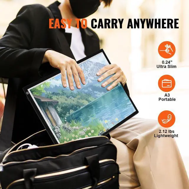 Alt view image 2 of 7 - Light Board, A3 LED Light Pad with 3 Level Dimmable Brightness, USB Powered Light Table for Tracing, Light Box for Diamond Painting, Animation, Sketching, Drawing, Stenciling, Artists (Black)