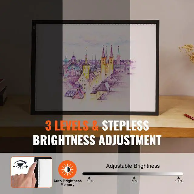 Alt view image 4 of 7 - Light Board, A3 LED Light Pad with 3 Level Dimmable Brightness, USB Powered Light Table for Tracing, Light Box for Diamond Painting, Animation, Sketching, Drawing, Stenciling, Artists (Black)