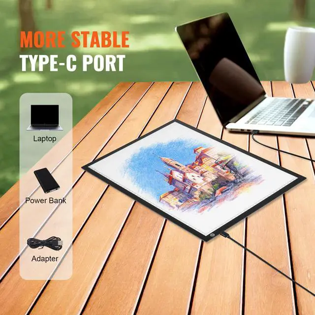 Alt view image 3 of 7 - Light Board, A3 LED Light Pad with 3 Level Dimmable Brightness, USB Powered Light Table for Tracing, Light Box for Diamond Painting, Animation, Sketching, Drawing, Stenciling, Artists (Black)