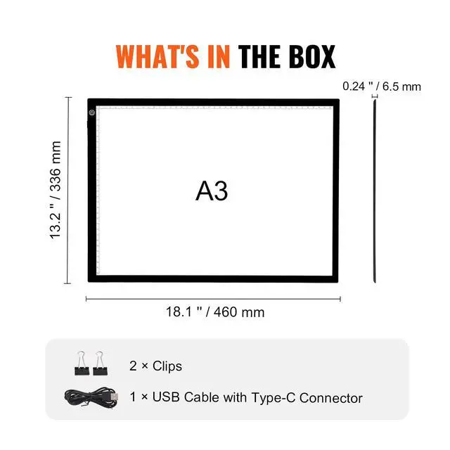 Alt view image 7 of 7 - Light Board, A3 LED Light Pad with 3 Level Dimmable Brightness, USB Powered Light Table for Tracing, Light Box for Diamond Painting, Animation, Sketching, Drawing, Stenciling, Artists (Black)