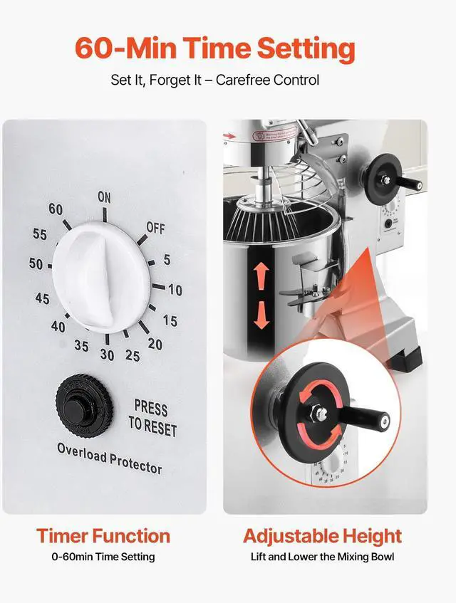 Alt view image 5 of 7 - Commercial Food Mixer 30Qt 1100W 3 Speeds Adjustable 105/180/408 RPM Heavy Duty 110V with Stainless Steel Bowl Dough Hooks Whisk Beater for Schools Bakeries Restaurants Pizzerias