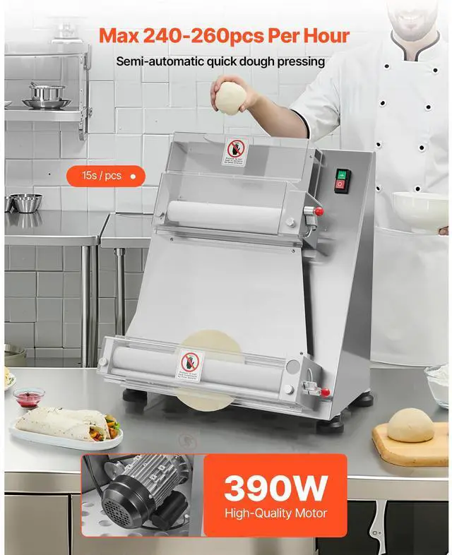 Alt view image 3 of 8 - 16 Inch Pizza Dough Roller Sheeter Semi-automatic Commercial Dough Press 390W