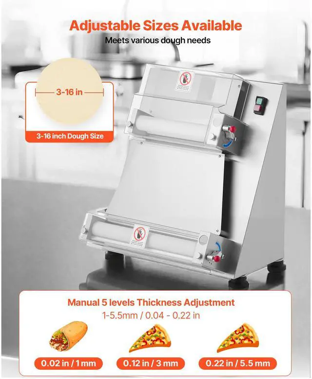 Alt view image 4 of 8 - 16 Inch Pizza Dough Roller Sheeter Semi-automatic Commercial Dough Press 390W