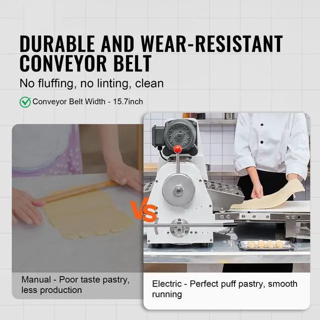 Alt view image 2 of 7 - Commercial Dough Sheeter Machine, 15.7-Inch Reversible Puff Pastry Sheeter and Fondant Roller, Electric Dough Roller 0-1.4" Adjustable Thickness, Folding Dough Sheeter for Bakeries, Pastries