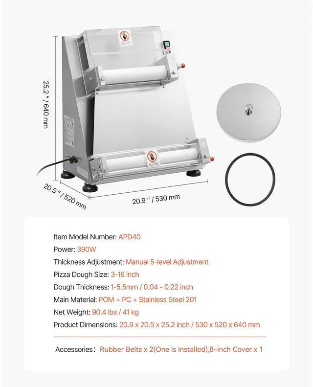 Alt view image 8 of 8 - 16 Inch Pizza Dough Roller Sheeter Semi-automatic Commercial Dough Press 390W