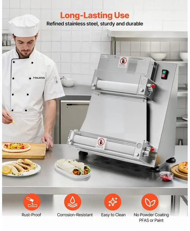 Alt view image 6 of 8 - 16 Inch Pizza Dough Roller Sheeter Semi-automatic Commercial Dough Press 390W