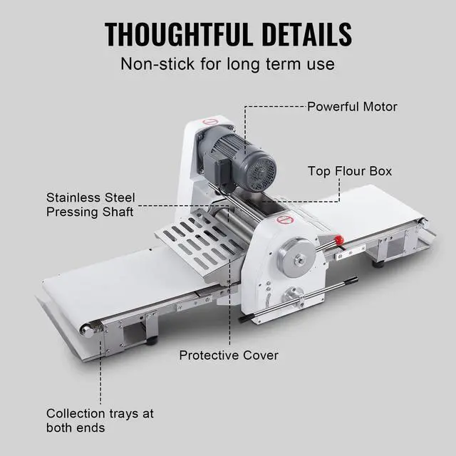Alt view image 6 of 7 - Commercial Dough Sheeter Machine, 15.7-Inch Reversible Puff Pastry Sheeter and Fondant Roller, Electric Dough Roller 0-1.4" Adjustable Thickness, Folding Dough Sheeter for Bakeries, Pastries
