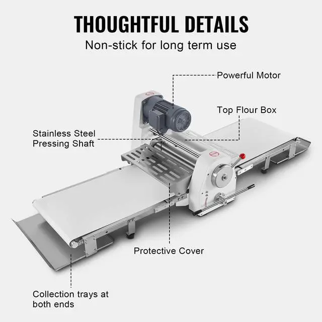 Alt view image 6 of 7 - Commercial Dough Sheeter Machine, 19.7-Inch Reversible Puff Pastry Sheeter and Fondant Roller, Electric Dough Roller 0-1.4" Adjustable Thickness, Folding Dough Sheeter for Bakeries, Pastries