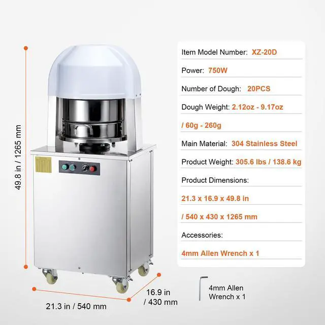 Alt view image 7 of 7 - Electric Dough Divider Rounder, 20PCS Automatic Dough Ball Cutting Making Machine, 2.12oz - 9.17oz Equal Dough Cutter with Pure Copper Motor and 304 Stainless Steel Tray, for Bakery, Restaurant