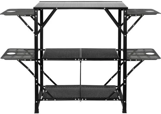 Alt view image 9 of 15 - VEVOR Camping Kitchen Table, One-piece Folding Portable Cook Station with A Carrying Bag, Aluminum Camping Table 4 Iron Side Tables & 2 Shelves, Ideal for Outdoor Picnics, BBQs, Camping, RV Traveling