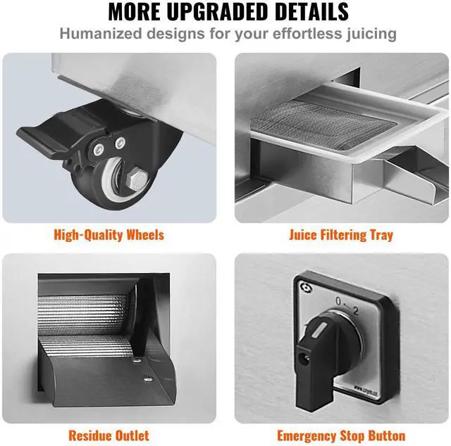 Alt view image 13 of 14 - VEVOR Electric Sugar Cane Juicer, 800W Sugarcane Juicer Machine with 661LBS/H High Output, 3 Stainless Steel Rollers, 2.4" Large Inlet, Sugarcane Juice Extractor Squeezer on Wheels for Home/Commercial