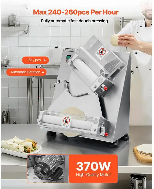 Alt view image 3 of 8 - 14 Inch Pizza Dough Roller Sheeter Automatic Commercial Pizza Dough Press 370W
