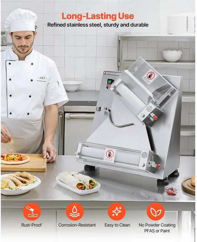 Alt view image 6 of 8 - 14 Inch Pizza Dough Roller Sheeter Automatic Commercial Pizza Dough Press 370W
