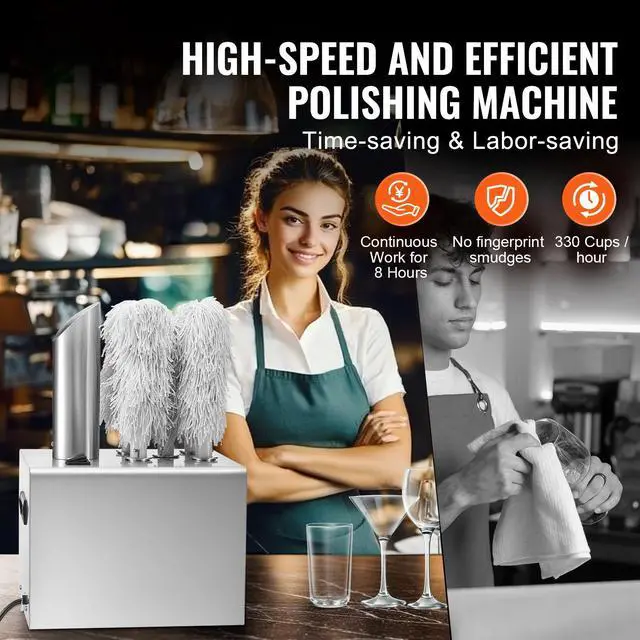 Alt view image 3 of 8 - Wine Glass Polisher 5-Brush Polishing Machine 330Cups/H for Bar Restaurant