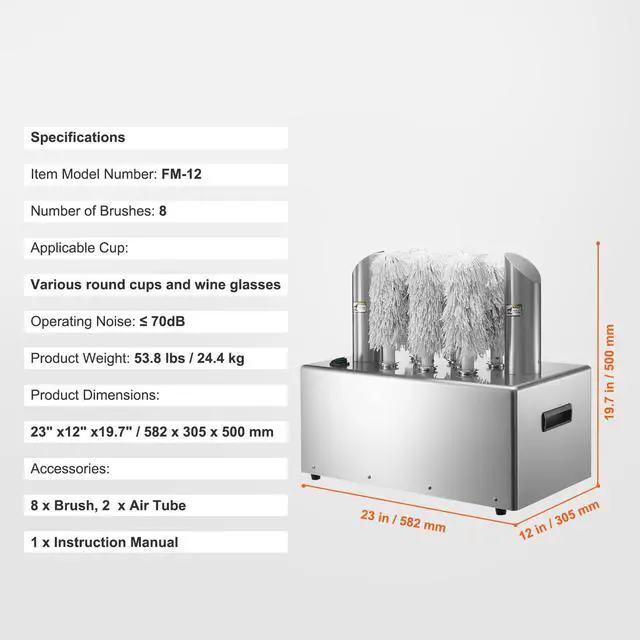 Alt view image 7 of 7 - Wine Glass Polisher Machine, 8-Brush Glass Polishing Machine, 660 Cups/Hour Electric Commercial Glass Polisher for Champagne Glasses, Beer Cups, Mugs, Perfect for Bar Restaurant Kitchen