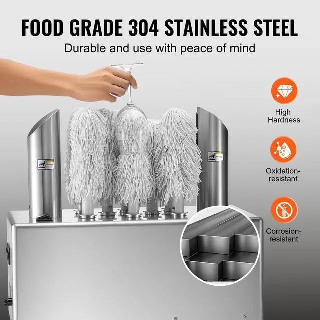 Alt view image 6 of 7 - Wine Glass Polisher Machine, 8-Brush Glass Polishing Machine, 660 Cups/Hour Electric Commercial Glass Polisher for Champagne Glasses, Beer Cups, Mugs, Perfect for Bar Restaurant Kitchen