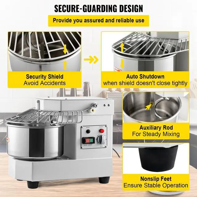Alt view image 11 of 12 - VEVOR Commercial Food Mixer, 7.3Qt Capacity, 450W Dual Rotating Dough Kneading Machine with Food-grade Stainless Steel Bowl, Security Shield & Timer Included, Baking Equipment for Restaurant Pizzeria