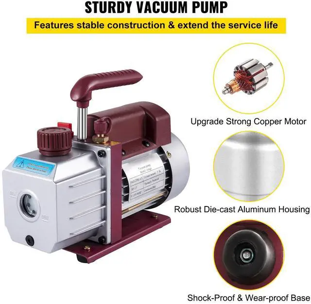 Alt view image 3 of 7 - Vacuum Pump 4.5CFM Vacuum Pump HVAC Single-Stage Rotary Vane Vacuum Pump 1/3HP 5PA Ultimate Air Conditioning Refrigerant Vacuum Pump