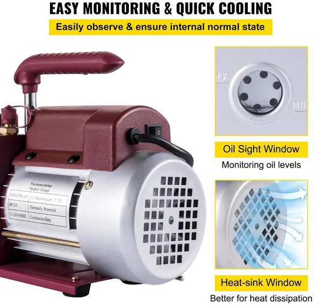 Alt view image 5 of 7 - Vacuum Pump 4.5CFM Vacuum Pump HVAC Single-Stage Rotary Vane Vacuum Pump 1/3HP 5PA Ultimate Air Conditioning Refrigerant Vacuum Pump