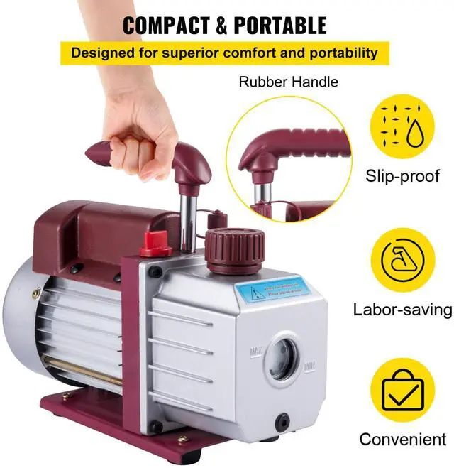 Alt view image 6 of 7 - Vacuum Pump 4.5CFM Vacuum Pump HVAC Single-Stage Rotary Vane Vacuum Pump 1/3HP 5PA Ultimate Air Conditioning Refrigerant Vacuum Pump