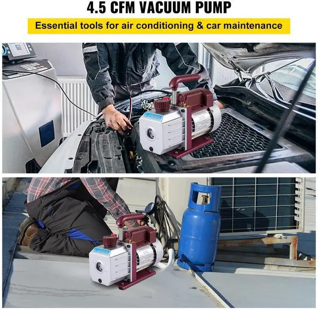 Alt view image 2 of 7 - Vacuum Pump 4.5CFM Vacuum Pump HVAC Single-Stage Rotary Vane Vacuum Pump 1/3HP 5PA Ultimate Air Conditioning Refrigerant Vacuum Pump