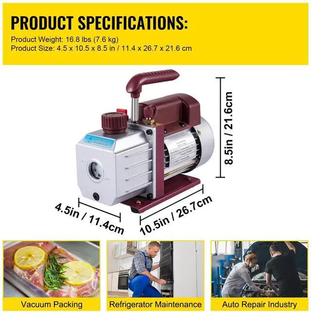 Alt view image 7 of 7 - Vacuum Pump 4.5CFM Vacuum Pump HVAC Single-Stage Rotary Vane Vacuum Pump 1/3HP 5PA Ultimate Air Conditioning Refrigerant Vacuum Pump