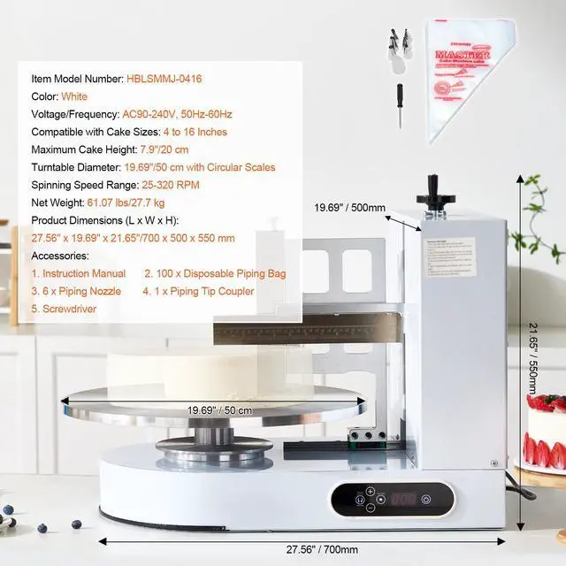 Alt view image 8 of 8 - VEVOR Cake Decorating Machine Cake Frosting Spreading for 4" to 16" Cake White
