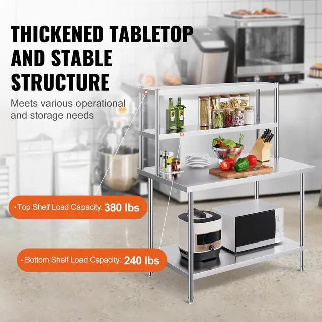 Alt view image 10 of 14 - VEVOR Double Overshelf, Double Tier Stainless Steel Overshelf, 12 x 48 Inch Double Deck Overshelf, Height Adjustable Overshelf Prep Work Table for Kitchen, Restaurant and Workshop