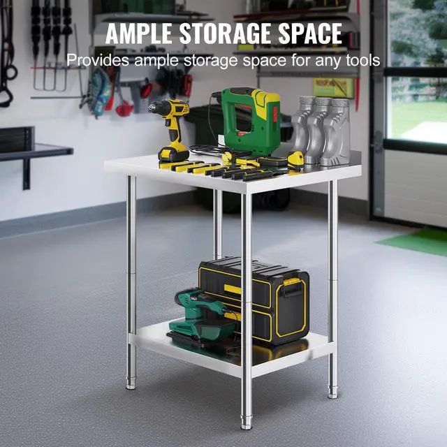 Alt view image 5 of 8 - VEVOR 24 x 30 x 36 Inch Stainless Steel Work Table, Commercial Food Prep Worktable Heavy Duty Prep Worktable, Metal Work Table with Adjustable Height for Restaurant, Home and Hotel