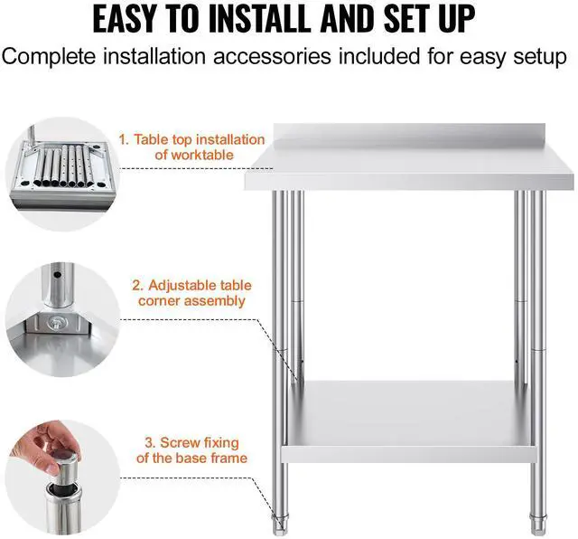Alt view image 7 of 8 - VEVOR 24 x 30 x 36 Inch Stainless Steel Work Table, Commercial Food Prep Worktable Heavy Duty Prep Worktable, Metal Work Table with Adjustable Height for Restaurant, Home and Hotel