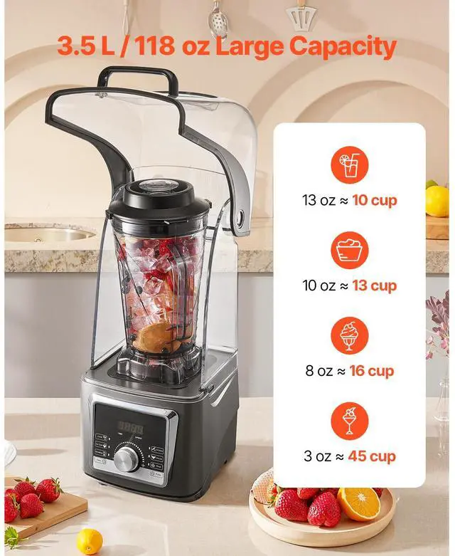 Alt view image 5 of 7 - Blender for Smoothies, 135 oz 1400W, Professional Blender with Powerful Motor, Multi-Functional Food Processing Blender with Noise Cover for Smoothie/Milkshake/Juice, Fits for Kitchen