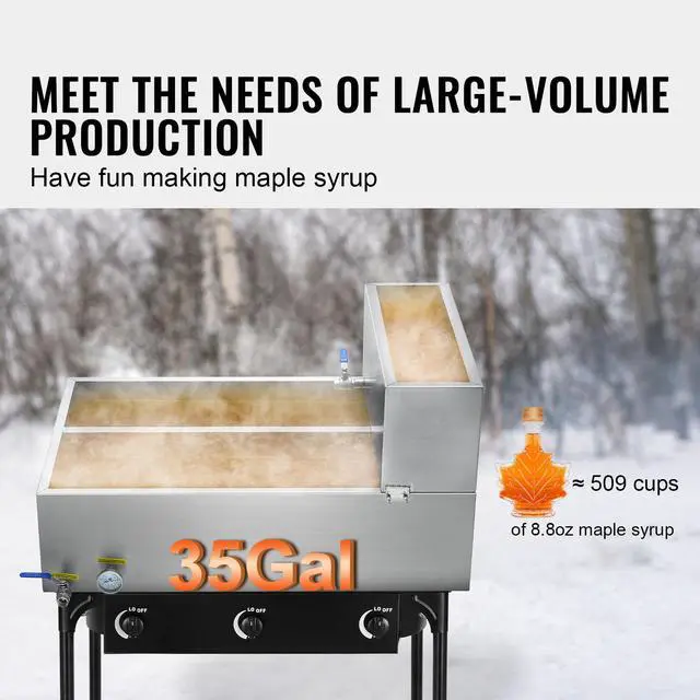 Alt view image 2 of 7 - Maple Syrup Evaporator Pan, 35 Gallon, 509 Cups of 8.8oz Maple Syrup, Flat Evaporator Pan with Thermometer, 2 Valves and 3 Heating Methods, 304 Stainless Steel Maple Syrup Pan for Home, Outdoor