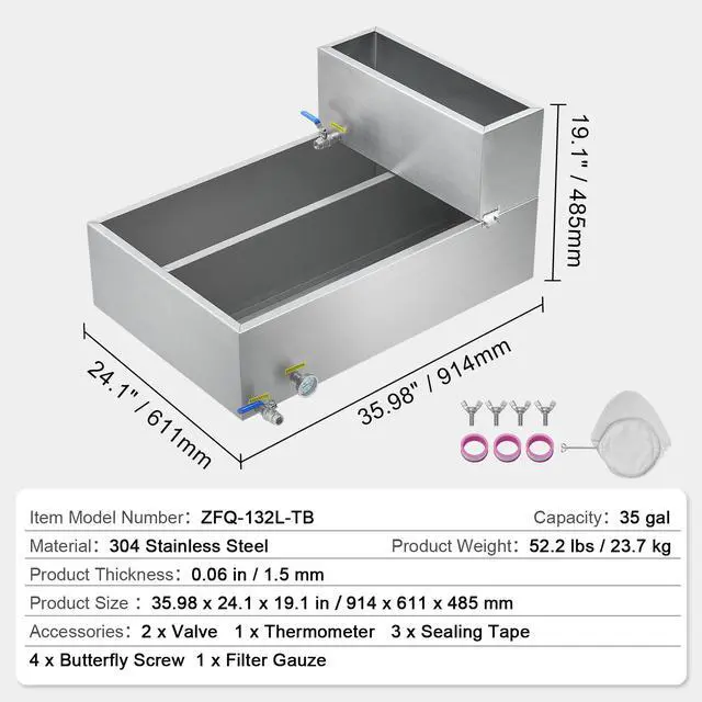 Alt view image 7 of 7 - Maple Syrup Evaporator Pan, 35 Gallon, 509 Cups of 8.8oz Maple Syrup, Flat Evaporator Pan with Thermometer, 2 Valves and 3 Heating Methods, 304 Stainless Steel Maple Syrup Pan for Home, Outdoor