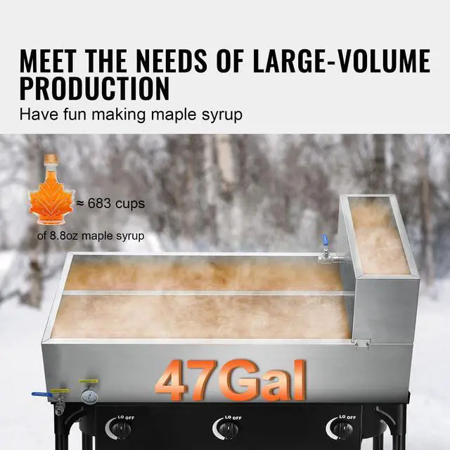 Alt view image 2 of 7 - Maple Syrup Evaporator Pan, 47 Gallon, 683 Cups of 8.8oz Maple Syrup, Flat Evaporator Pan with Thermometer, 2 Valves and 3 Heating Methods, 304 Stainless Steel Maple Syrup Pan for Home, Outdoor