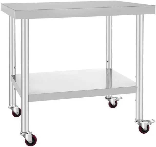 Main image of Stainless Steel Work Table 36 x 30 x 34 Inch, 700 LBS Load Capacity with 4 Wheels, 3 Adjustable Height Levels, Heavy Duty Food Prep Worktable for Commercial Kitchen Restaurant, Silver