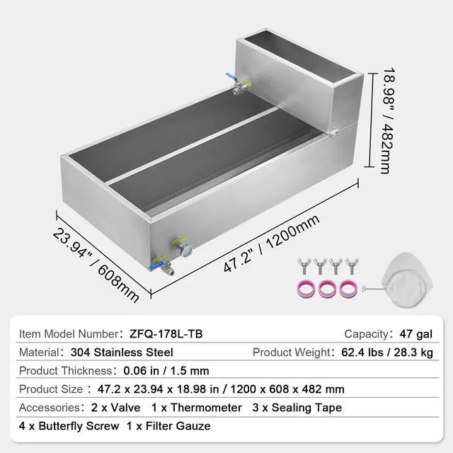 Alt view image 7 of 7 - Maple Syrup Evaporator Pan, 47 Gallon, 683 Cups of 8.8oz Maple Syrup, Flat Evaporator Pan with Thermometer, 2 Valves and 3 Heating Methods, 304 Stainless Steel Maple Syrup Pan for Home, Outdoor