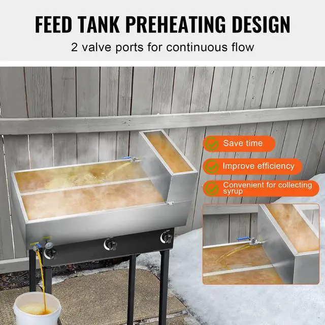 Alt view image 6 of 7 - Maple Syrup Evaporator Pan, 47 Gallon, 683 Cups of 8.8oz Maple Syrup, Flat Evaporator Pan with Thermometer, 2 Valves and 3 Heating Methods, 304 Stainless Steel Maple Syrup Pan for Home, Outdoor