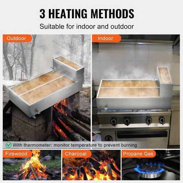 Alt view image 5 of 7 - Maple Syrup Evaporator Pan, 47 Gallon, 683 Cups of 8.8oz Maple Syrup, Flat Evaporator Pan with Thermometer, 2 Valves and 3 Heating Methods, 304 Stainless Steel Maple Syrup Pan for Home, Outdoor