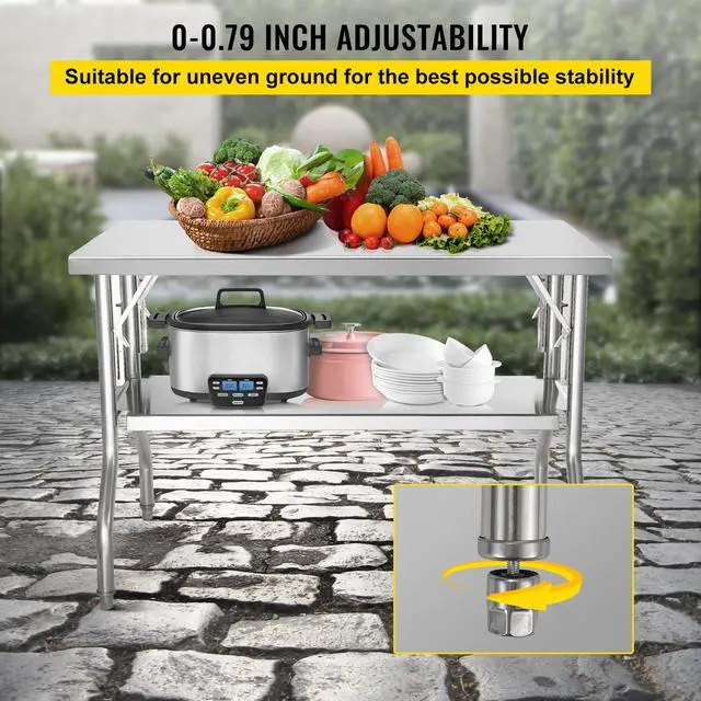 Alt view image 7 of 8 - VEVOR Folding Commercial Prep Table, 48 x 24 Inch Commercial Worktable Workstation with Undershelf, Heavy-duty Stainless Steel Folding Table with 300 lbs Load, for Home Kitchen Restaurant Garage